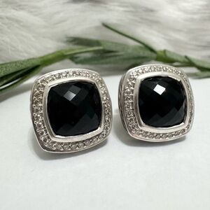 David Yurman Diamond Black Onyx Albion Earrings .925 Sterling Silver
